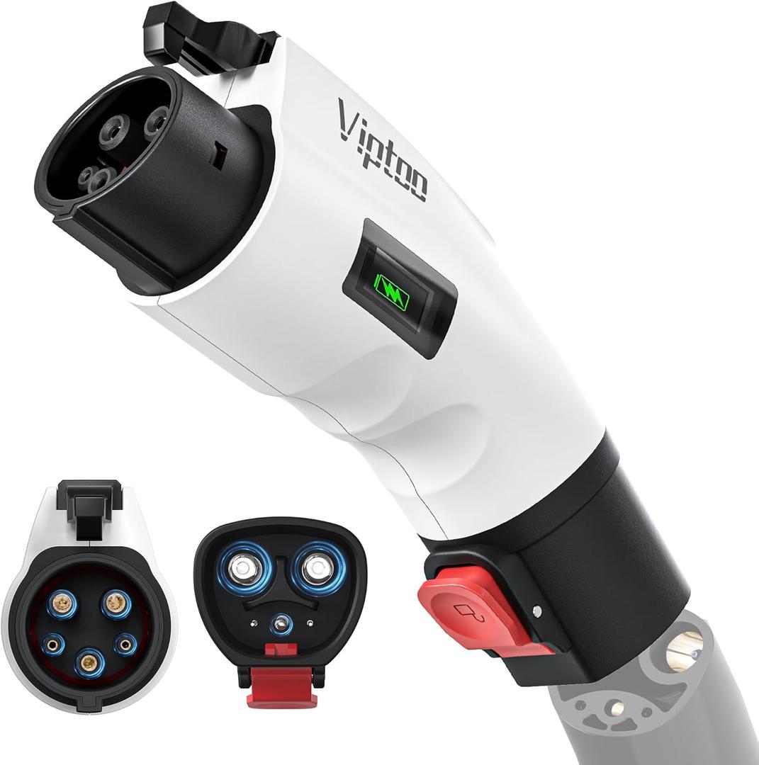 VIPTOO Tesla to J1772 Adapter 60A 250V AC  NACS EV Charging Connector with Charging Status Display for Tesla Wall/Destination/Mobile Charger, Fast & Safe Charging (White)