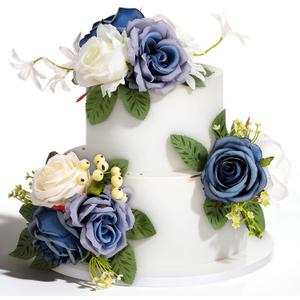 Wedding Cake Topper Flowers 3 Piece, Pre-made Flower Cake Decorations Cake Topper Artificial Rose Flowers for Wedding Cake Decor Baby Shower Birthday Party