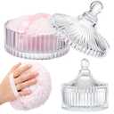 Tioncy 2 Pcs Extra Large Dusting Powder Puff and Container for Women-6'' Glass Crystal Dusting Powder Container with Body Soft Washable Reusable Velour Face(Clear,Classic)
