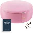 Mindful Modern Velvet Meditation Cushion | Luxe Zafu Yoga Floor Pillow Seat | Posture Support | Buckwheat Hull Filled | Large Round Cushion with Removable Washable Cover + Carry Handle (Blush Pink)