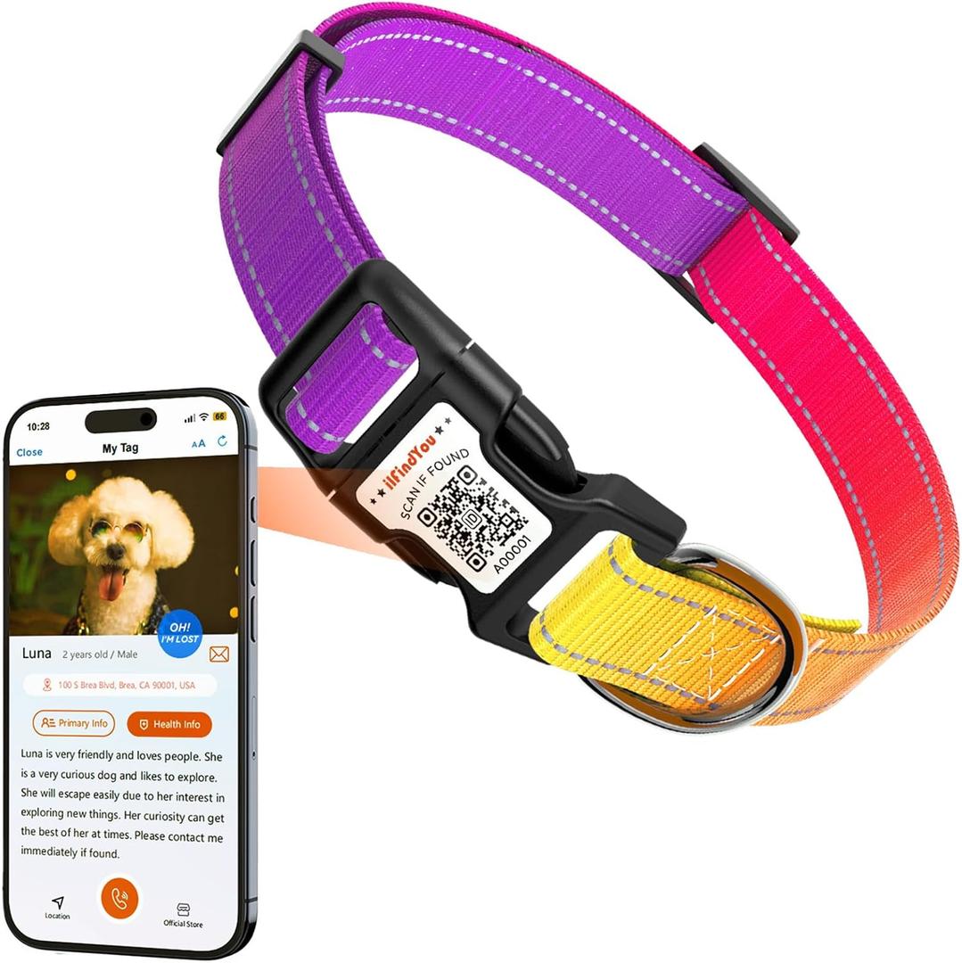 Personalized Dog Collars for Small Dogs, Reflective Dog Collar QR Code Name Tags, Soft Nylon, (Purple-Yellow Gradient, Small) Personalized Dog Collars for Small Dogs, Reflective Dog Collar QR Code Name Tags, Soft Nylon, (Purple-Yellow Gradient, Small)