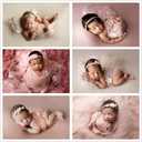 Coberllus Newborn Photography Props Boys Girls Wrap Blanket Baby Photo Shoot Floral Pearl Decorative Mesh Rug Layer Basket Filler (Pink)