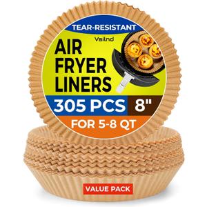Vailnd Air Fryer Liners Disposable, 305 PCS 8" Round Unbleached Air Fryer Paper Liners, Heavy-Duty Air Fryer Liners for 5-8 qt Basket, Non-stick & Oil-Proof Parchment Paper for Oven, Pan