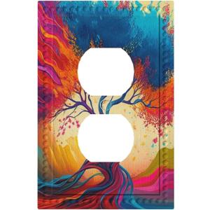 Colorful Abstract Life Tree Light Switch Cover 1 Gang Outlet Plate Single Duplex Wall Plate Covers Decorative Switchplate Covers Electrical Faceplate for Home Decor