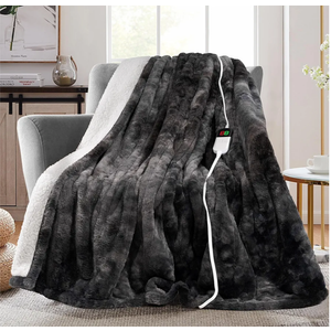 MAXEVE Electric Heated Throw Faux Rabbit Fur Blanket with 8 Heating Levels & 8 Hours Auto Off, Fast Heating Warm Cozy Sherpa Washable Blanket with Over-Heat Protection, ETL Certification, Grey
