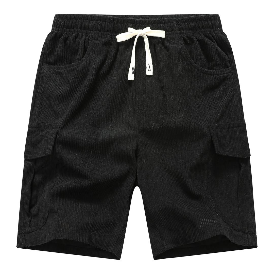 Buytop Boy's Corduroy Hiking Cargo Shorts Lightweight Kids Workout Shorts Casual Elastic Waistband Drawstring Girls Jogging Short with Multi Pockets(W1566Black-14)