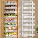 POKIPO 8-Tier Over the Door Pantry Organizer, 2 IN 1 Wall Mount or Hanging Spice Rack with Adjustable Raised Basket, Heavy Duty Back of Door Storage for Kitchen Bathroom Laundry Room