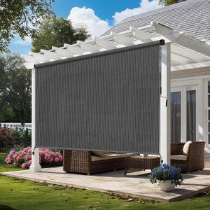 Outdoor Roller Shades for Patio 6'Wx8'H Gray, 90% UV Block & Privacy Protection Outdoor Blinds, Cordless Porch Shades Outdoor Roll Up with Splicing Design 15-Min Install