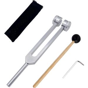 CashBeat 128 Hz Weighted Tuning Fork, Professional Aluminum Alloy Tuning Fork Medical for Healing, C128 Frequency Sonic Slider with Silicone Hammer, Storage Bag & Cleaning Cloth