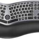 Backlit Bluetooth Ergonomic Keyboard, ProtoArc EK01 Plus Full Size Wireless Split Keyboard with Dual Bluetooth and USB, Cushioned Wrist Rest, Rechargeable for Windows/Mac/Android, Grey Black