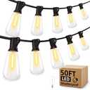 Outdoor String Led Patio Lights - 50Ft 15M Outside Waterproof Light ST38 Shatterproof Bulb Connectable Hanging Outdoor Electric Lighting for Backyard Yard Gazebo Porch Party