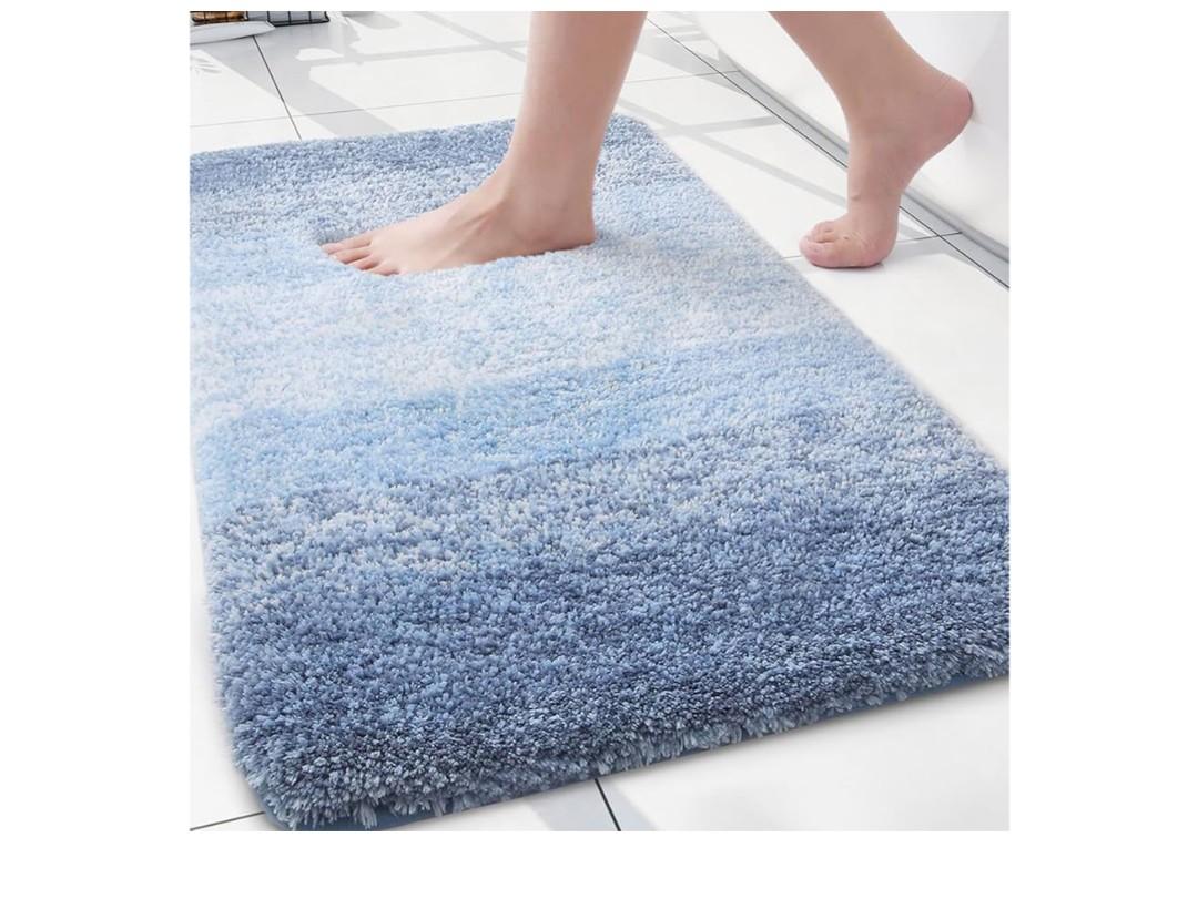 Arotive Microfiber Bathroom Rugs, Shaggy Soft and Absorbent Bath Rug, Non-Slip, Thick Plush Machine Washable Dry Bath Mats for Bathroom, Tub and Shower, 24x16, Light Blue, Rectangular