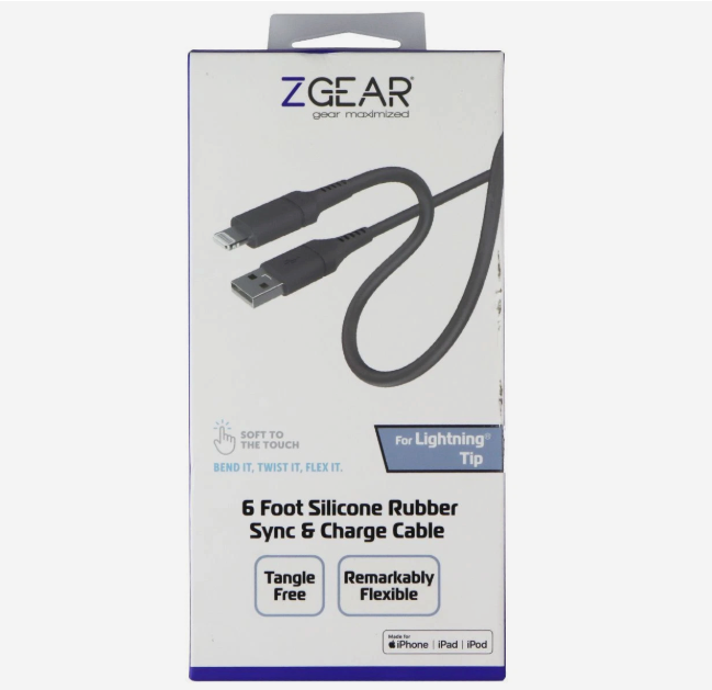 Zgear For Lightning Tip 6 Foot Silicone Rubber Sync & Charge Cable