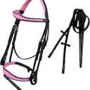 Exion Pink English Bridle for Horses | Anatomic Snaffle Noseband & Browband Jumping English Bridle with Flash and Rubber Reins. (Full/Horse Size, Havana)