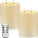 Retisee 2 Pack Extra Large Flameless Candles Battery Operated Real Wax 3 Wicks LED Pillar Candles with Remote Control and Timer for Wedding Christmas Home Party Decoration(Ivory,6 x 8 Inch)