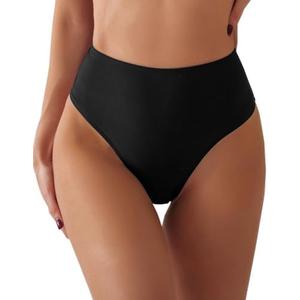 AFOLIRY Women's Sexy High Waisted Ruched Back Cheeky Thong Bikini Swimsuit Bathing Suit Bottoms M