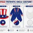3 Pcs 12ft Skeleton Outfit Set, Patriotic Uncle Style Costume with Stars Top Hat, Tailcoat, and White Beard for Giant Skeleton Halloween Outdoor Decor, Fourth of July Lawn Decoration