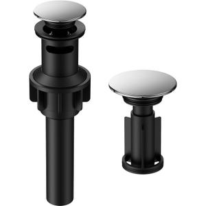 Bathroom Sink Drain with Overflow, Hurran Universal Bathroom Sink Stopper for Bathroom Vanity Vessel Sink, Plastic Pop-up Sink Drain with Hair Catcher Anti-Clog Strainer, Chrome