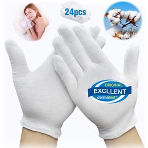 Cotton Kids Gloves - 24pcs Soft White Moisturizing Eczema Gloves for Dry Hands SPA Inspection (X-Small)