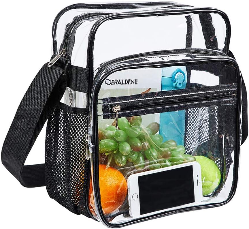 Clear Bag Stadium Approved, Clear Crossbody Messenger Shoulder Bag with Adjustable Strap for Concerts, Sports Events (Black)