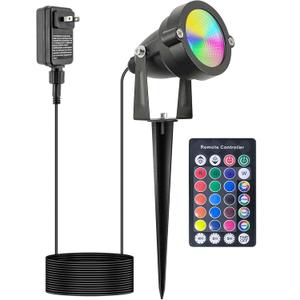 RGB Christmas Outdoor Spot Lights with Timer(4/6/8H), 12V 5W Metal case Color Changing Spot Light Outdoor Garden Yard Lawn Landscape SpotLights IP65 Waterproof, 1 Lights
