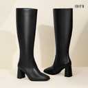 IDIFU IN3 Knee High Boots for Women Square Toe GoGo Chunky High Heeled Tall Long Fall Boot with Side Zipper Dress Comfortable Fashion Pull On Small Thick Heel Boots (7.5)