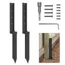 ArlinaL Thickened Fence Post Repair Kit, Fence Post Anchor Ground Spike, 2 Pack Heavy Duty Steel Fence Post Repair Stakes for Wooden Fence Post, Black