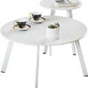 Meluvici Outdoor Patio Coffee Table Set of 2, Weather Resistant End Table, Round Nesting Tables for Living Room Balcony Office, White