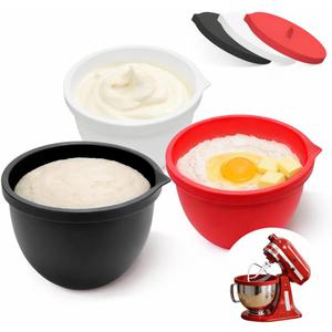 Silicone Liners for KitchenAid 5 Qt Tilt-Head Stand Mixer(Only), Odourless, Thicker, Cold/Heat-Resistant & Non-Stick, Easy Clean, Fits 5 Quart Mixing Bowl, Set of 3 with Lids (Red+White+Black)