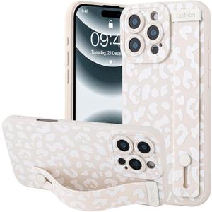 OOK Compatible with iPhone 16 Pro Max Leopard Case with Wrist Strap, White Leopard Cheetah TPU Shockproof Protection Slim Cover with Camera Protection for Women Girls, for 6.9inch