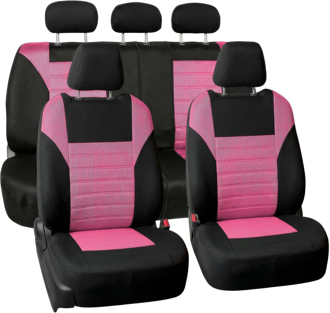 FH Group Automotive Car Seat Covers Full Set Premium 3D Air Mesh Front Seat Covers, Airbag Compatible & Split Bench Cover Universal Fit Interior Accessories for Cars Trucks and SUVs - Pink