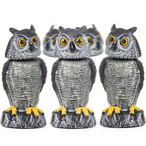 Crobirware 3 Pack Fake Owl Decoys to Scare Birds Away - Rotating Head Plastic Owl Scarecrows, Squirrel Hawk Bird Deterrent for Outside Garden Yard, Statues Garden Decor