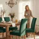 Deisy Dee Velvet Stretch Dining Room Chair Covers - Colorful and Washable Parson Chair Slipcovers - Stretchable Removable Furniture Protectors (2, Kelly)
