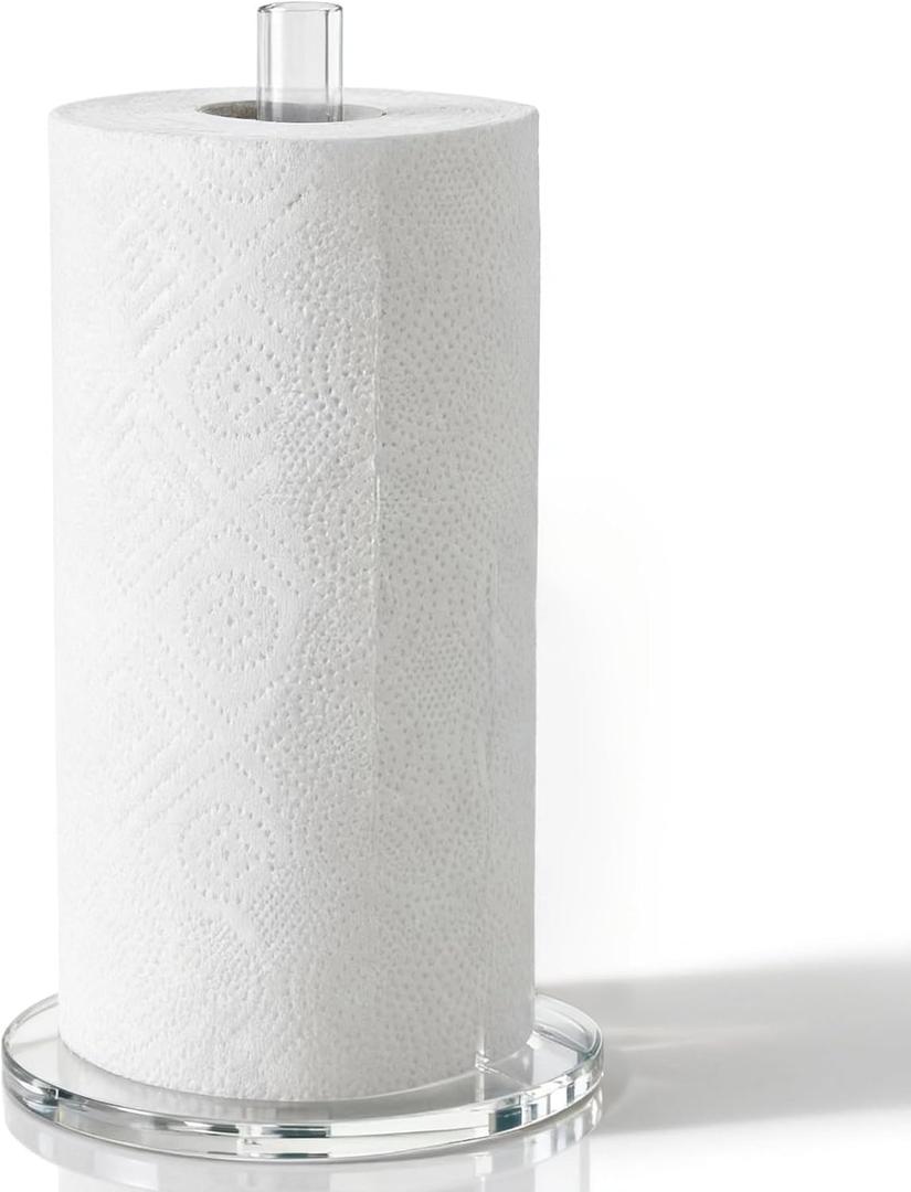 WORHE Paper Towel Holder Countertop Clear Acrylic 5.9" Diameter Thickening Sturdy Base, for Kitchen Bathroom, Paper Towel Dispenser for Tear Tissue Roll 1 Pack (YGC001)