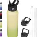 BJPKPK Insulated Water Bottles with Straw Lid, 40oz Cold & Hot Thermos, Stainless Steel Metal Water Bottle with 3 Lids, Reusable Thermos, Cups, Mugs, Tumblers -Avocado