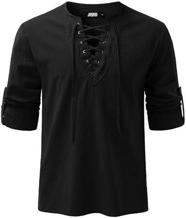 JOGAL Mens Renaissance Shirt Medieval Pirate Viking Halloween Costume Gothic Steampunk Retro Long Sleeve Lace Up Shirts L