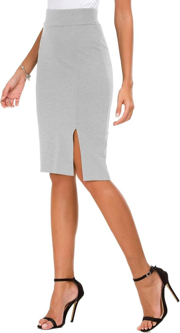Urban CoCo Women's Knee Length Stretch Pencil Skirt High Waisted Bodycon Midi Straight Skirt (Medium, Light Grey)