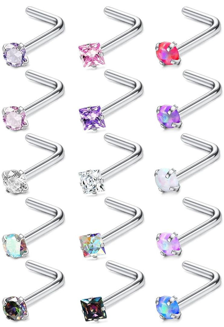 MILACOLATO Hypoallergenic Nose Rings 15Pcs 18G 20G Surgical Stainless Steel Nose Rings Studs
