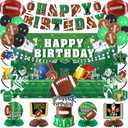 Roetyce Football Birthday Party Decorations, American Football Themed Happy Birthday Banner Balloons Hanging Swirls Centerpieces Cake Topper Kit, Green Rugby Party Backdrop for Kids