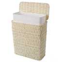 Coeusy 3 Gallon Paper Rope Bathroom Trash Can,Small Wicker Trash Cans with Lid and Liner,Woven Rattan Narrow Waste Basket for Bedroom,Office,White