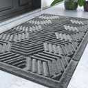 Yimobra Front Door Mat Outside Entrance, 29.5x17 Inch, All-Season Indoor Outdoor Welcome Mat, Heavy Duty Natural Rubber, Non-Slip, Resist Dirt, Stain and Fade Resistant, Easy Clean Patio, Black Gray