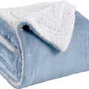 Great Bay Home Sherpa Fleece and Velvet Plush Full/Queen Throw Blanket Powder Blue, Thick Blanket for Chair, Sofa, or Bed. Warm, Reversible, Soft Fleece Throw Blanket. Kinsley Collection, Powder Blue