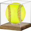 Dustproofed Clear Acrylic Softball Display Box Solid Wood Base for Secure Storage and Home Office Showcase Clear Softball Protecting Case