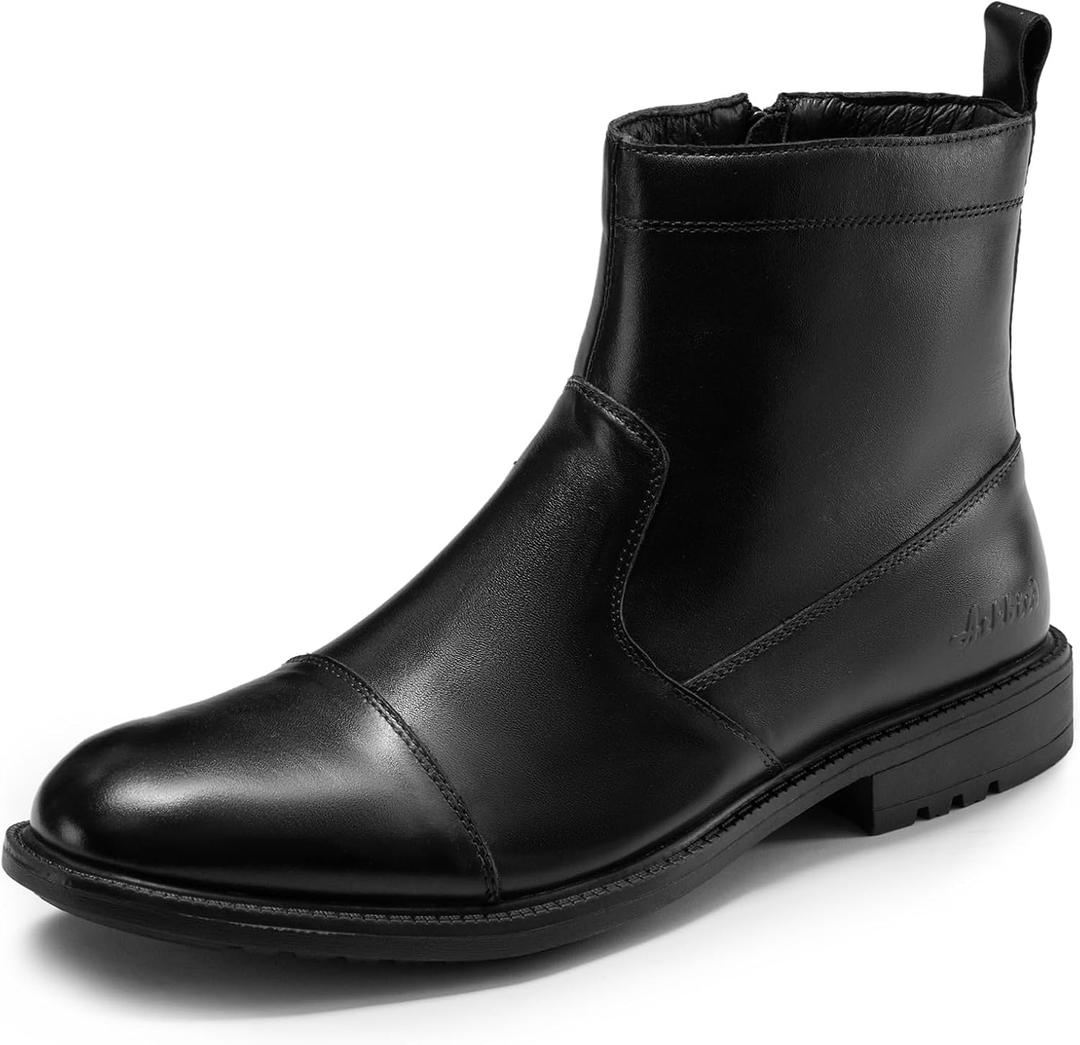 Arkbird Men's Chelsea Boots Zip Ankle Dress Boot Genuine Leather Boots for Casual and Formal (Black) Size 10