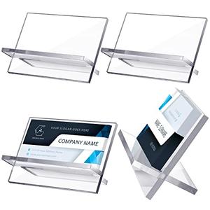 Sintuff 4 Pack Acrylic Business Card Holders for Desk Heavy Duty Clear Plastic Name Card Display Desktop Stand Organizer for Exhibition, Office, Restaurant, 50 Capacity