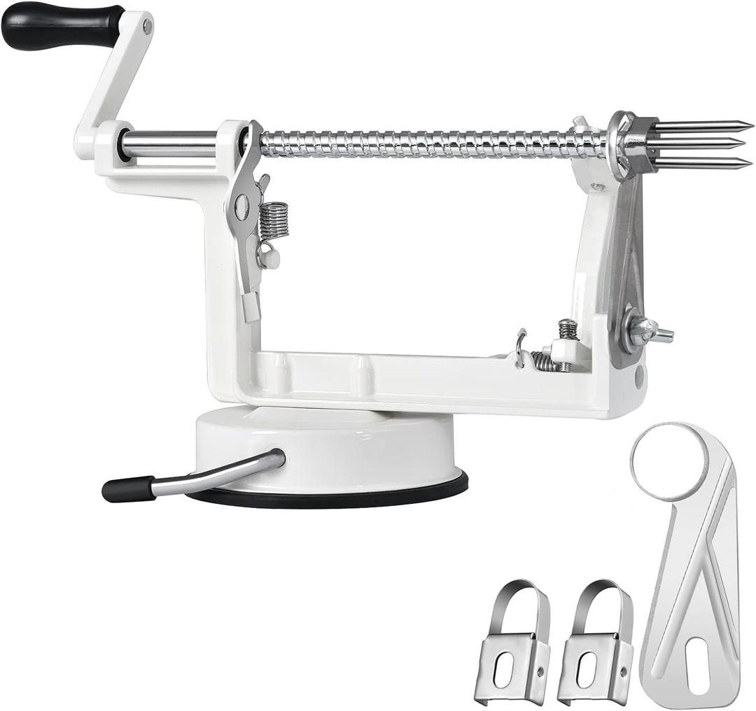 Apple Peeler Slicer Corer with Stainless Steel Blades and Powerful Suction Base for Apples Pears Potatoes(White)