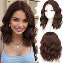 Eawwii Chocolate Brown Short Wavy Wig for Women Lace Hairline Bob Style Synthetic Heat Resistant - Natural Appearance for Everyday Hairstyle 14 Inch