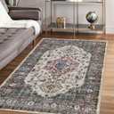 Lahome Oriental Washable Rug, 3x5 Rugs for Bedroom Living Room Entryway, Vintage Ultra-Thin Non-Slip Soft Throw Carpet for Kitchen Office Entrance Eleanor, Brown/Grey