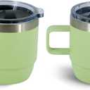 6 Oz Stackable Mug, Stainless Steel cup with handle, Vacuum Insulated Espresso/Coffee Mug, shot Glass Set for 2-Piece Set for Coffee, Spirits, Wine, Tea-Key Lime