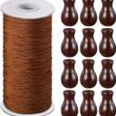 Windyun 110 Yards Blind Cord 1.8 mm Braided Lift Shade Curtain String and 12 Pieces Wood Blind Pull Cord Knobs for Roman Shade Kit, Curtain Craft(Brown)